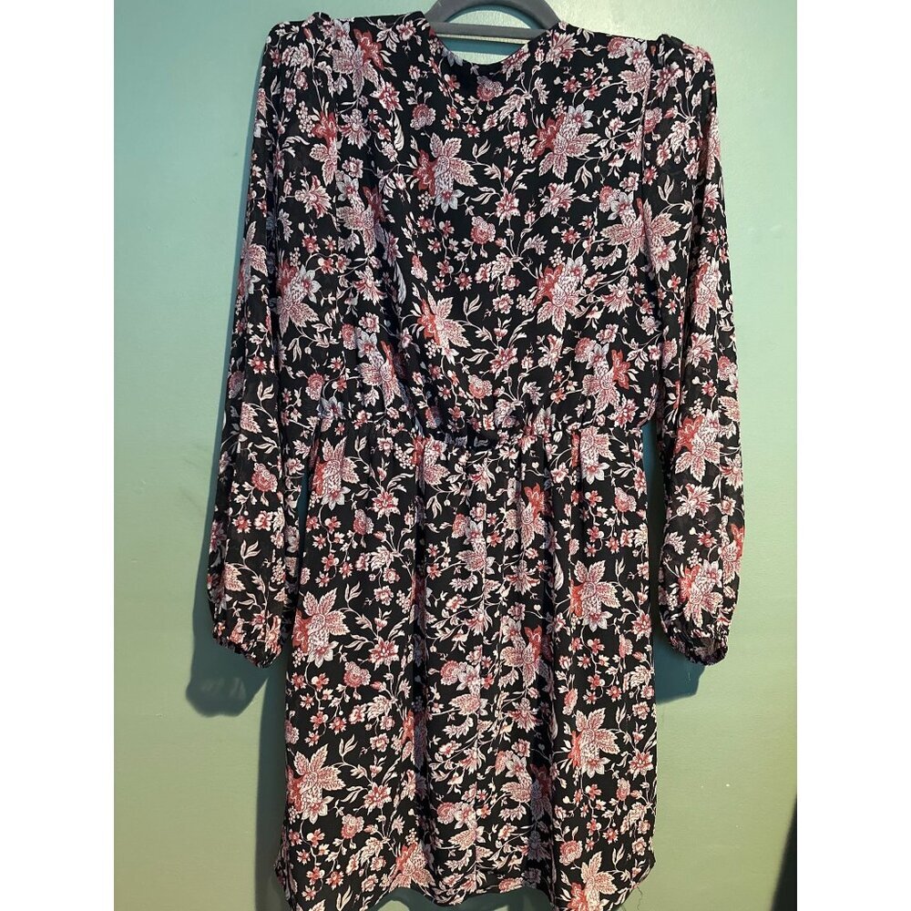 Express Womens M Black Floral Dress Sheer Lined Long Sleeve Boho Cottagecore Y2K - Picture 6 of 8